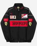 Black Ferrari F1 Vintage Racer Jacket | Classic Racing Style