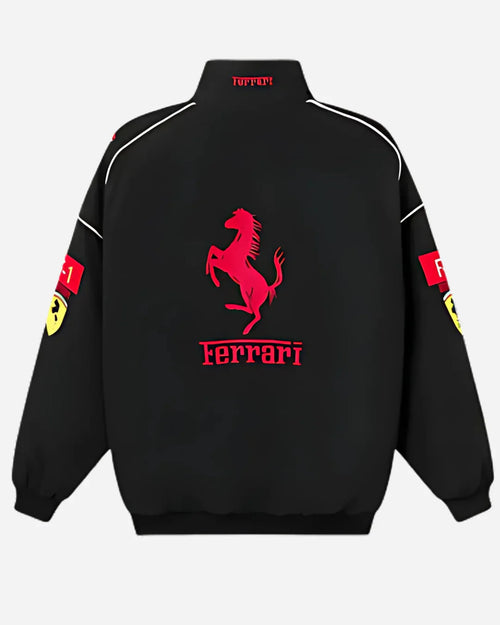Black Ferrari F1 Vintage Racer Jacket | Classic Racing Style